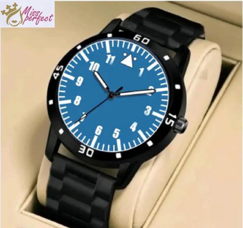 house of common Miss perfect Blue Sp Dial Bumpper Black Pu Belt Men and Boy Wrist Watch Analog Watch - For Boys